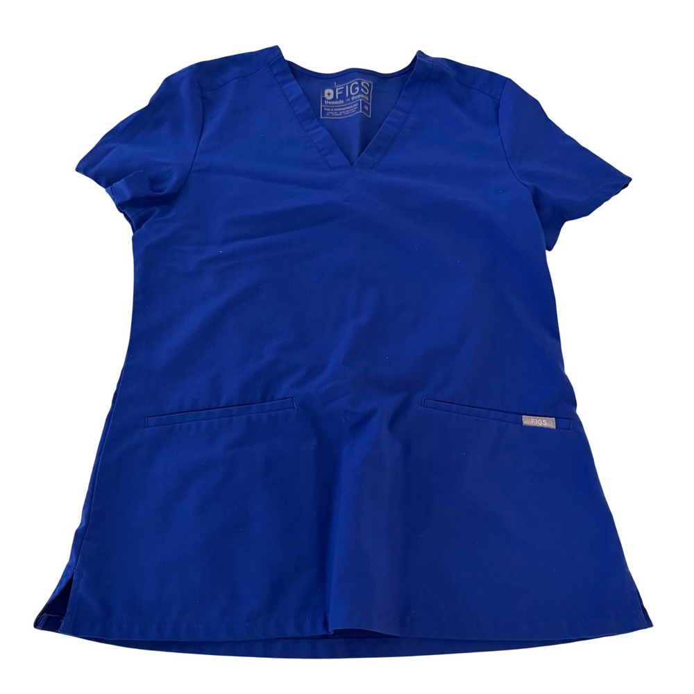 FIGS Casma 3 Pocket Scrub Top Royal Blue V-Neck Short Sleeve XS FIONTechnology